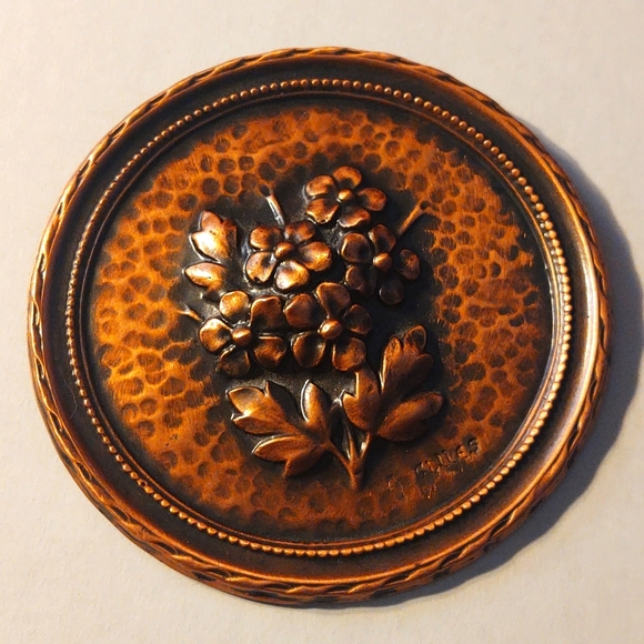 Albert Gilles Solid Copper Decorative Floral Hanging Plate - Picture 1 of 4